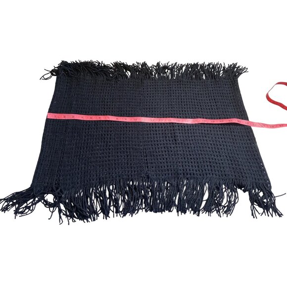 Vintage Womens Rectangle Infinity Scarf Black Crochet Fringe Goth Boho - Picture 2 of 5